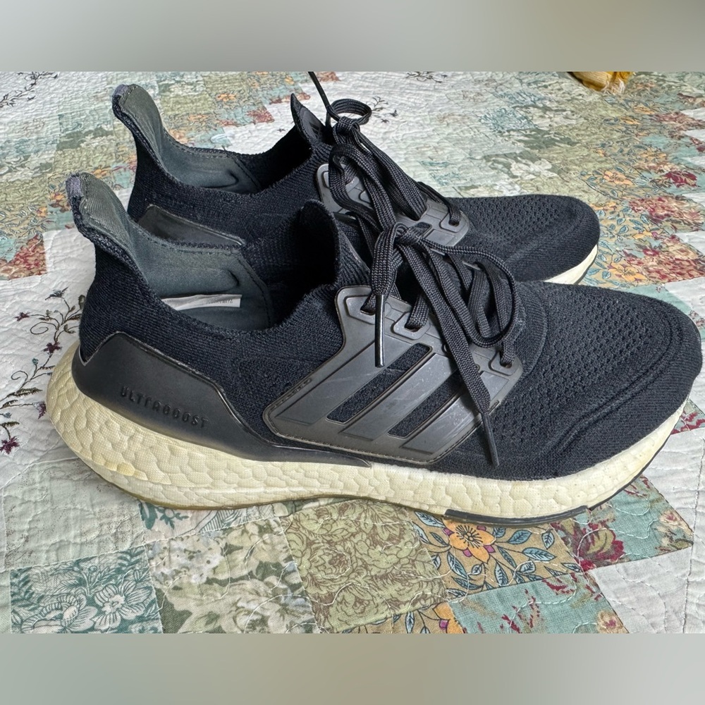 Adidas Ultraboost 21 Black White Lace Up Lightweight Running Shoes  Sz 7